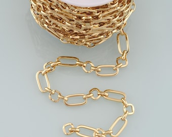 Gold Paper Clip Chain,18K Gold Filled Oval Chain for Necklace Bracelet DIY Jewelry Making Supply