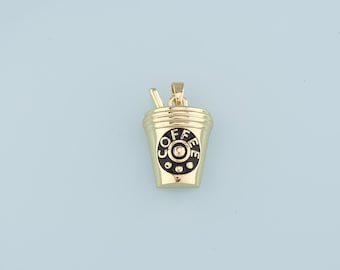 18K Gold Filled Coffee Cup Pendant,Enamel Cup Charm Bracelet Necklace for DIY Jewelry Making Supply