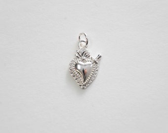 Silver sacred Heart Charms,18K Gold Filled sacred heart Pendant,Religious Charm Bracelet Necklace for DIY Jewelry Making Supply