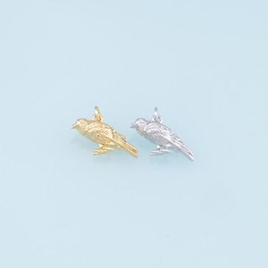 May include: Two bird charms, one gold and one silver, in the shape of a crow or raven.