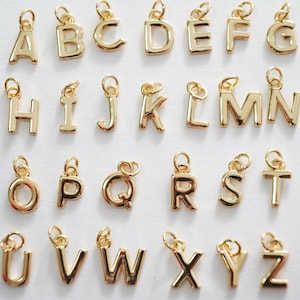 Gold letter Charms,18K Gold Filled letter Pendant,initial Charm Bracelet Necklace for DIY Jewelry Making Supply Gold