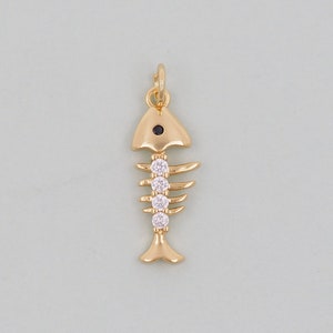 Breloques en os de poisson en or, pendentif poisson CZ rempli d'or 18 carats, collier bracelet à breloques poisson pour la fabrication de bijoux à bricoler soi-même