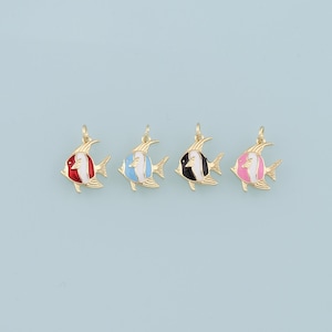 18K Gold Filled Fish Pendant,Enamel Tropical Fish Charm Bracelet Necklace for DIY Jewelry Making Supply
