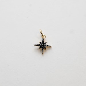 Gold Star Charms,18K Gold Filled Starburst Pendant,CZ Black North Star Charm Bracelet Necklace for DIY Jewelry Making Supply