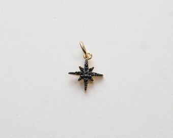 Gold Star Charms,18K Gold Filled Starburst Pendant,CZ Black North Star Charm Bracelet Necklace for DIY Jewelry Making Supply