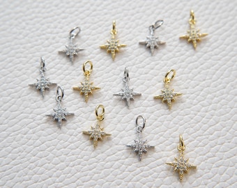 Gold Star Charms,18K Gold Filled Starburst Pendant,North Star Charm Bracelet Necklace for DIY Jewelry Making Supply