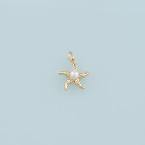 18K Gold Filled Pearl Starfish Pendant,CZ Micro Pave Starfish Charm Bracelet Necklace for DIY Jewelry Making Supply
