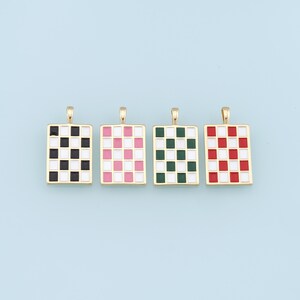 Gold kariert Charms, 18K Gold gefüllt Emaille kariert Anhänger, Checker Charm Armband Halskette für DIY Schmuckherstellung Versorgung