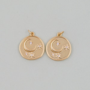 Gold Moon Charms,18K Gold Filled Moon Pendant,CZ Micro Pave Star Charm Bracelet Necklace for DIY Jewelry Making Supply