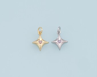 Gold Star Charms,18K Gold Filled Starburst Pendant,CZ Black North Star Charm Bracelet Necklace for DIY Jewelry Making Supply