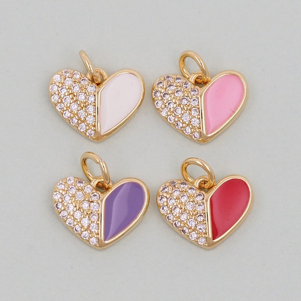 Gold Heart Charms,18K Gold Filled Enamel Heart Pendant,Heart Charm Bracelet Necklace for DIY Jewelry Making Supply