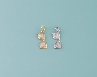 18K Gold Filled Glasses Pendant,CZ Micro Pave Sunglasses Charm Bracelet Necklace for DIY Jewelry Making Supply