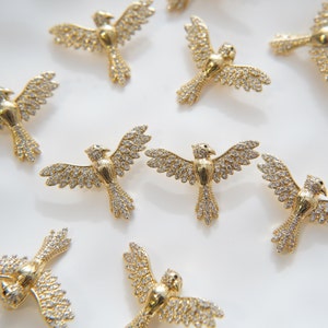 Gold Peace Charms,18K Gold Filled CZ Peace Pendant,Dove Charm Bracelet Necklace for DIY Jewelry Making Supply