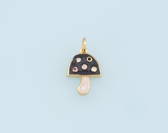 Gold Mushroom Charms,18K Gold Filled Enamel Mushroom Pendant,Kawaii Charm Bracelet Necklace for DIY Jewelry Making Supply