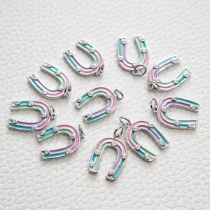 Gold Horseshoe Charms,18K Gold Filled Enamel Horseshoe Pendant,Silver Horseshoe Charms Bracelet Necklace for DIY Jewelry Making Supply