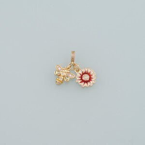 Gold Insect Charms,18K Gold Filled Bee Pendant,Enamel Flower Charm Bracelet Necklace for DIY Jewelry Making Supply