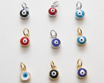 Dijes de ojo malvado azul diminutos de oro, colgante de ojo malvado relleno de oro de 18 quilates, pulsera y collar con dije de ojo malvado para hacer joyas de bricolaje.