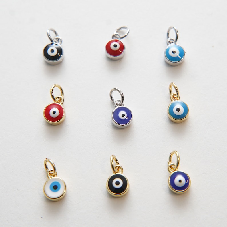 Dijes de ojo malvado azul diminutos de oro, colgante de ojo malvado relleno de oro de 18 quilates, collar de pulsera con dije de ojo malvado para fabricación de joyas DIY.