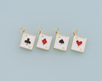 Gold Poker Charms,18K Gold Filled Poker Pendant,Playing Card Charm Bracelet Necklace for DIY Jewelry Making Supply