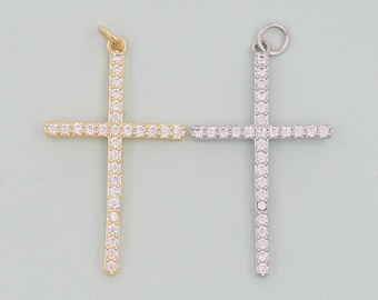 Gold Cross Charms,18K Gold Filled CZ Cross Pendant,Religious Charm Bracelet Necklace for DIY Jewelry Making Supply