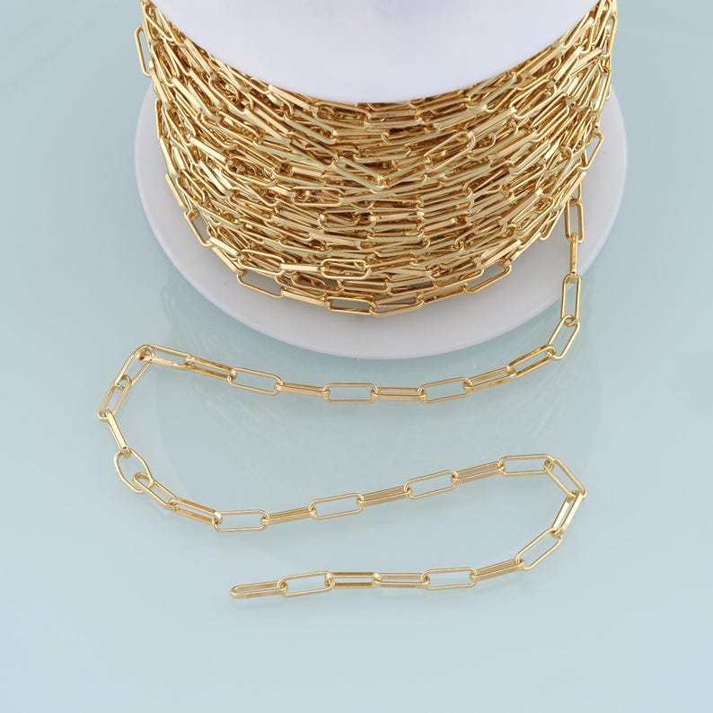 Gold Oval Chain,18k Gold Filled Rectangle Paper Clip Chain for Necklace