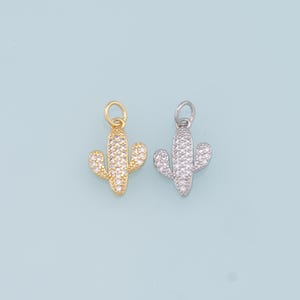 Ciondoli di cactus in oro, ciondolo di cactus con micro pavé di zirconi riempito in oro 18 carati, collana con ciondolo del deserto per la creazione di gioielli fai da te