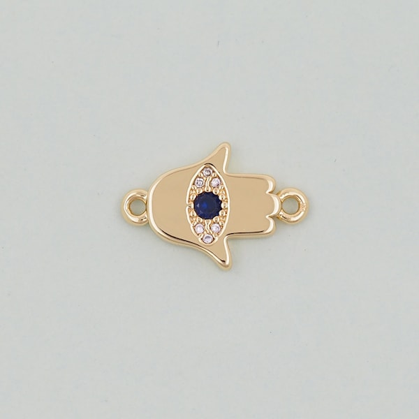 Gold Hamsa  Connector Charms,18K Gold Filled Hamsa Evil eye Pendant,CZ Micro Pave Hamsa Bracelet Necklace for DIY Jewelry Making Supply