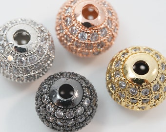 Gold CZ Spacer Beads Charms,18K Gold Black Round Beads Bracelet Necklace for DIY Jewelry Making Supply 10mm