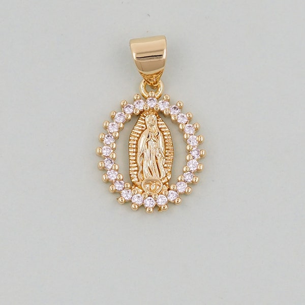 Gold Our Lady of Guadalupe Charms,18K Gold Filled virgin mary Pendant Charm Bracelet Necklace for DIY Jewelry Making Supply