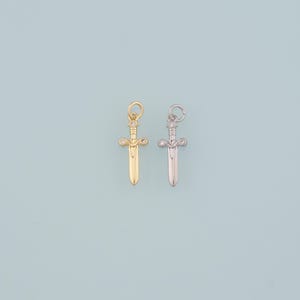 18K Gold Filled Sword Pendant,CZ Micro Pave Sword Charm Bracelet Necklace for DIY Jewelry Making Supply