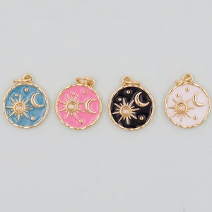 Gold Celestial Charms,18K Gold Filled Sun Pendant,Moon Charm Bracelet Necklace for DIY Jewelry Making Supply