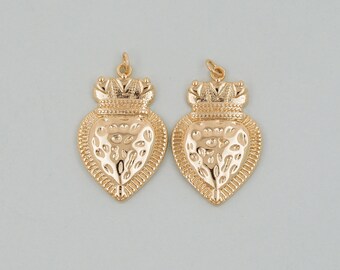 Gouden heilig hart Charms, 18K Gold Filled vlam heilig hart hanger, religieuze bedelarmband ketting voor DIY sieraden maken aanbod