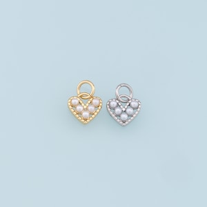 Gold Tiny Heart Charms,18K Gold Filled Pearl Heart Pendant,Heart Charm Bracelet Necklace for DIY Jewelry Making Supply