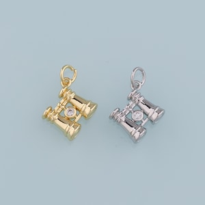 18K Gold Filled Telescope Pendant,CZ Telescope Charm Bracelet Necklace for DIY Jewelry Making Supply