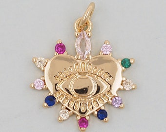 Gold Heart Evil Eye Charms,18K Gold Filled Heart Pendant,Heart Eye Charm Bracelet Necklace for DIY Jewelry Making Supply