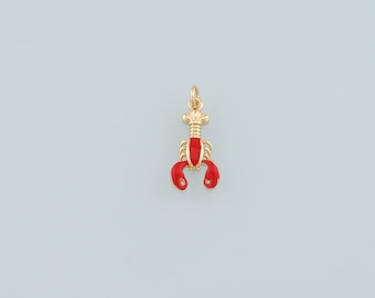 Niedliche Hummer Charms, 18K Gold gefüllt Emaille Hummer Anhänger, Kawaii Ocean Charm Armband Halskette für DIY Schmuckherstellung Versorgung