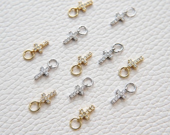Gold Cross Charms,18K Gold Filled Cross Pendant,CZ Micro Pave Protect Religious Charm Bracelet Necklace for DIY Jewelry Making Supply