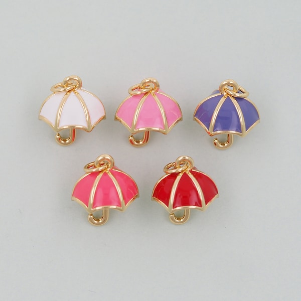 Gold Umbrella Charms,18K Gold Filled Umbrella Pendant,Enamel Charm Bracelet Necklace for DIY Jewelry Making Supply