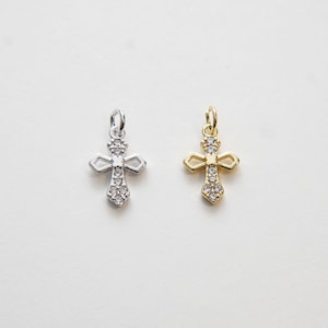 Gold Cross Charms,18K Gold Filled Cross Pendant,CZ Micro Pave Protect Religious Charm Bracelet Necklace for DIY Jewelry Making Supply