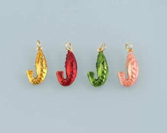 Gold Ocean Charms,18K Gold Filled Shrimp Pendant,Enamel Shrimp Charm Bracelet Necklace for DIY Jewelry Making Supply