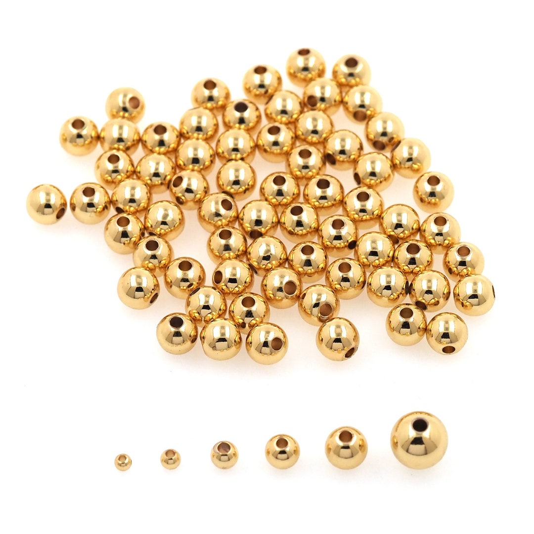 100pcs Gold Spacer Beads Charms,18k Gold Round Beads Bracelet Necklace for DIY Jewelry Making