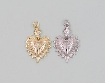 Ciondoli a forma di cuore sacro in oro, ciondolo a forma di cuore sacro con fiamma riempito in oro 18 carati, collana con ciondolo religioso per la creazione di gioielli fai da te.