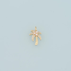 18K Gold Filled Pearl Palm Tree Pendant,CZ Micro Pave Palm Tree Charm Bracelet Necklace for DIY Jewelry Making Supply