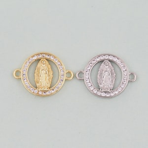 Dijes de oro de Nuestra Señora de Guadalupe, colgante de conector de Virgen María relleno de oro de 18 quilates, collar de pulsera para suministro de joyería DIY