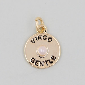 Gold Round Charms,18K Gold Filled Round Coin Pendant,Gentle Virgo Charm Bracelet Necklace for DIY Jewelry Making Supply