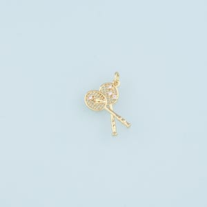 18K Gold Filled Badminton Racket Pendant,CZ Badminton Charm Bracelet Necklace for DIY Jewelry Making Supply