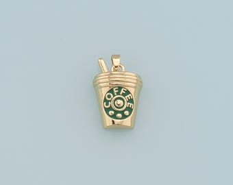 Gold cup Charms,18K Gold Filled cup Pendant,coffee cup Charm Bracelet Necklace for DIY Jewelry Making Supply