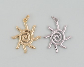 Gold Sun Charms,18K Gold Filled Sun Pendant,celestial  Charm Bracelet Necklace for DIY Jewelry Making Supply