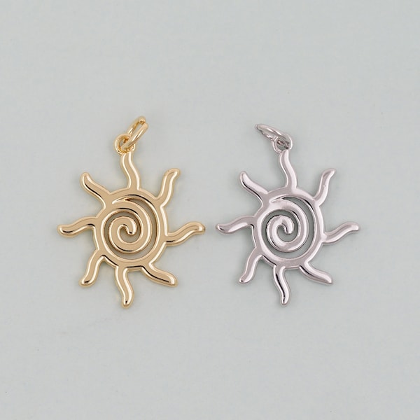 Gold Sun Charms,18K Gold Filled Sun Pendant,celestial  Charm Bracelet Necklace for DIY Jewelry Making Supply