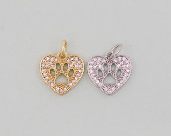 Gold Tiny Heart paw Charms,18K Gold Filled Heart Pendant,Heart Charm Bracelet Necklace for DIY Jewelry Making Supply